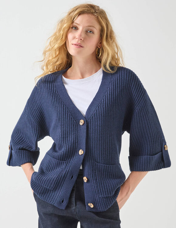 Gilet loose boutonné, manches 7/8ème (marine) Gilet loose boutonné, manches 7/8ème (marine)
